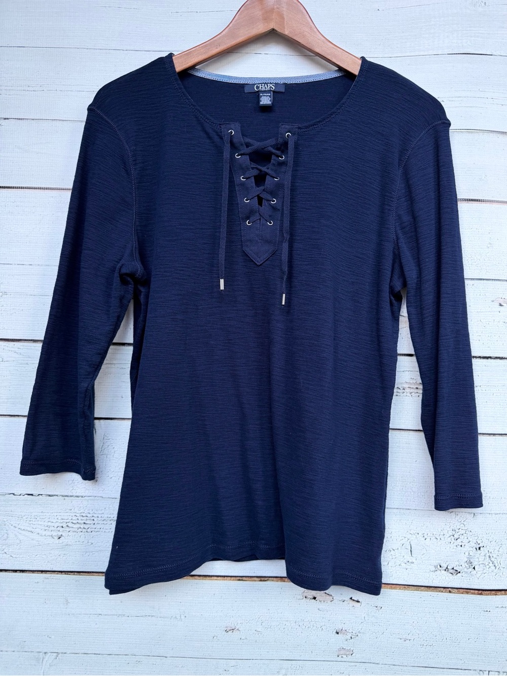 Chaps Lace-Up V-Neck Slub Knit Tunic Top XL